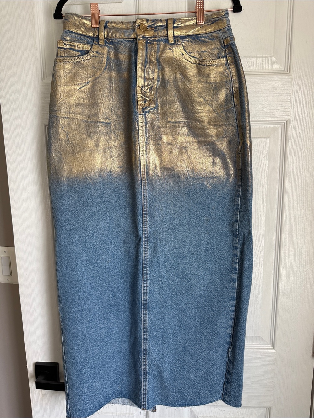 Zara Blue and Gold Ombre Straight Denim Skirt - Picture 2 of 5